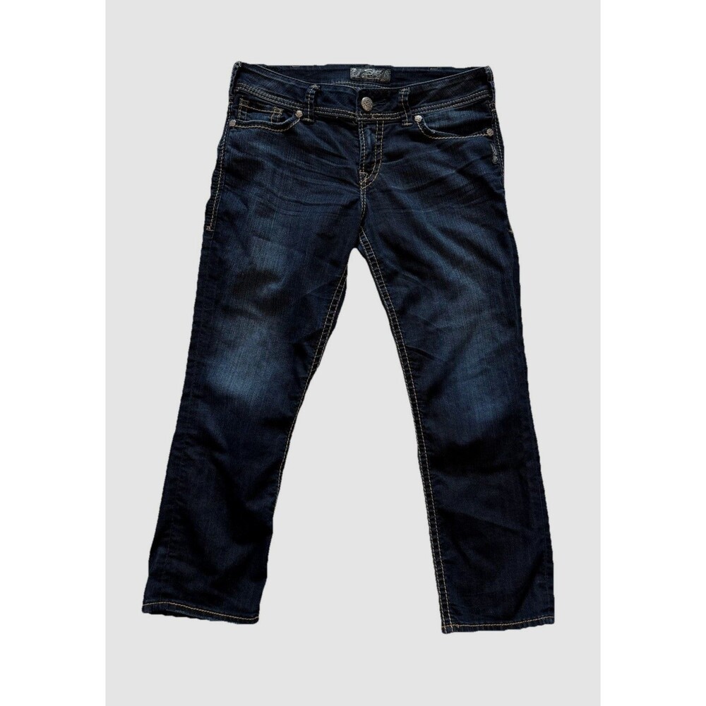 Silver Jeans Indigo Cropped Ankle Straight Jeans
